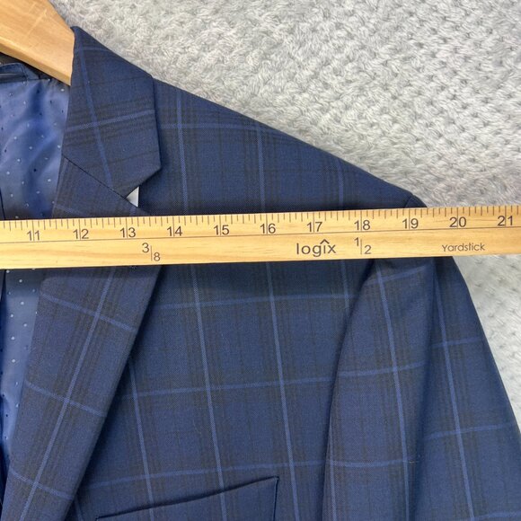 New Michael Strahan Mens Windowpane Plaid Blue Blazer SportCoat Classic Fit 44L - Picture 14 of 16